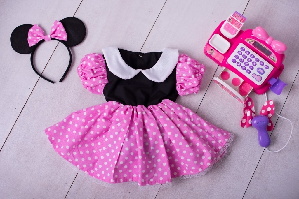 Fantasia Vestido Infantil Minnie Com Arco e Short - (PRONTA ENTREGA)