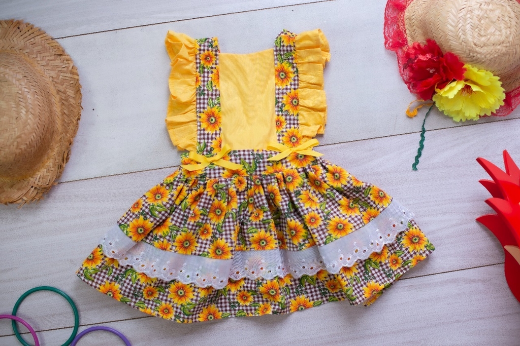 Vestido Infantil Junino Girassol