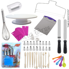 Set Bandeja Giratoria Espatula Manga Picos Cornet Batidor Tf