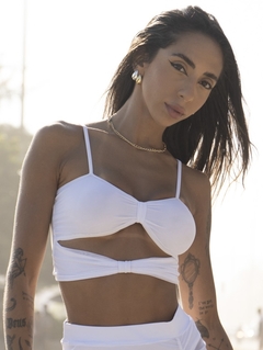 Cropped Tule Alcinha Recortes Branco