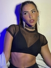 Cropped Tule Manga Curta Preto com Top