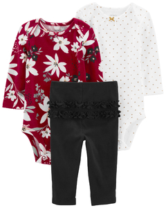 CARTER´S SET 3 PIEZAS BODYS MANGAS LARGAS Y PANTALON "FLORES"