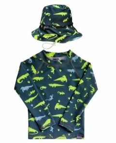 OCEAN5-Kit Remera Mangas Largas - Piluso "REPTILES VERDE FLUO"