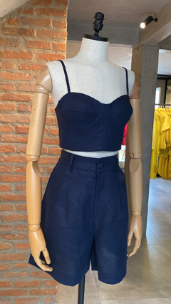 Cropped recortes linho - loja online