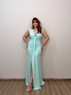 VESTIDO LONGO FABIOLA COM DETALHES NO BUSTO VERDE MENTA