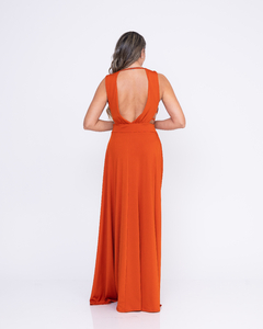 VESTIDO LONGO COM DECOTE CAROL TERRACOTA - loja online