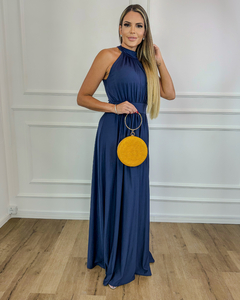 VESTIDO GISELE COM AMARRAÇÃO E ALÇAS CAVADAS AZUL MARINHO