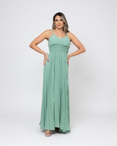 VESTIDO MIDI PLISSADO TAMIRES VERDE OLIVA - Vanessa Sansone Store