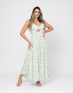 VESTIDO MIDI ESTAMPADO INÊS FLORAL VERDE