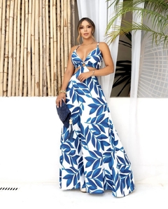 Vestido Roma azul com branco