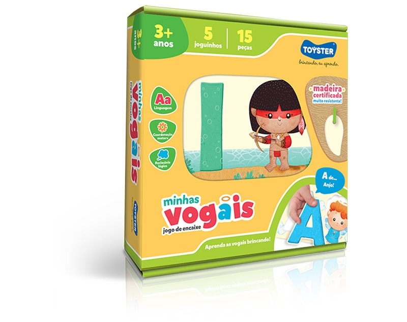 Jogo Aprendendo as Vogais com Imagens Brinquedo Educativo e Pedagógico em  Madeira MDF Vogal Alfabetização Infantil Bri