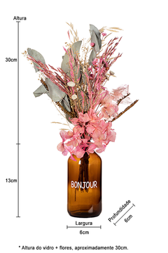 Kit Mini Vasos Com Flores Bonjour (Rosa) e Aromatizante Spray Para Flores Secas Poesia 30ml - comprar online