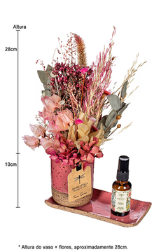 Kit Cerâmica Rosa Com Flores Secas e Aromatizante Spray Para Flores Secas Peônia e Magnólia 30ml - comprar online