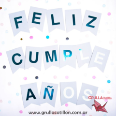 BANDERIN FELIZ CUMPLEAÑOS CELESTE CON LETRAS AZUL