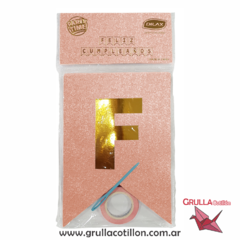 BANDERIN GLITTER FELIZ CUMPLEAÑOS ROSE GOLD