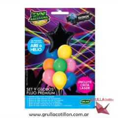 BOUQUET DE GLOBOS FLUO CON ESTRELLA NEGRA - comprar online