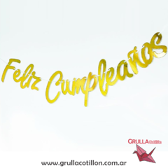 BANDERIN FELIZ CUMPLEAÑOS CURSIVA DORADO