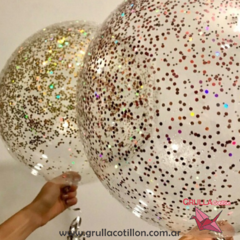 GLOBO BURBUJA CON GLITTER DORADO 18"