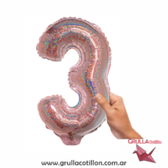 GLOBO NUMERO ROSE GOLD HOLOGRAFICO 14" - Grulla Mayorista