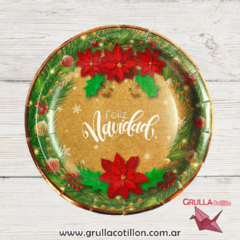 PLATO REDONDO FELIZ NAVIDAD FLOR FEDERAL - KRAFT x8