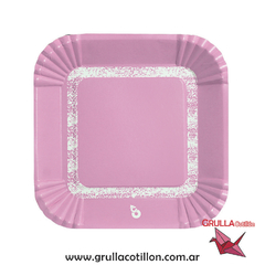 PLATO ROSA PASTEL CUADRADO x8