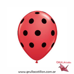 GLOBO ROJO CON LUNARES NEGRO x12