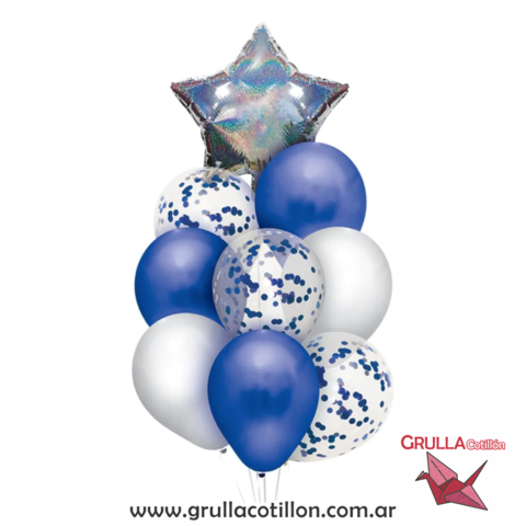 Globo azul con helio x5  Bouquet de globos azules