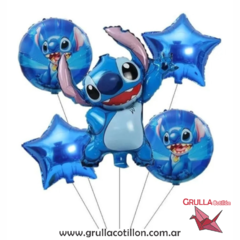 SET 5 GLOBOS STITCH AZUL