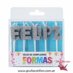 SET VELAS FELIZ CUMPLE PLATEADO