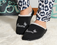 Pantuflas Dreams con corderito negra - tienda online