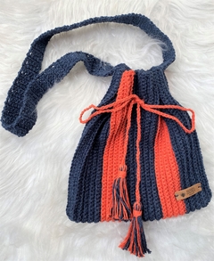 Bolsa Saco de Crochê Azul e Laranja - comprar online