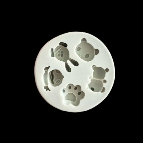Molde de Silicona Animalitos (osito, huellita, pato, conejo, panda)