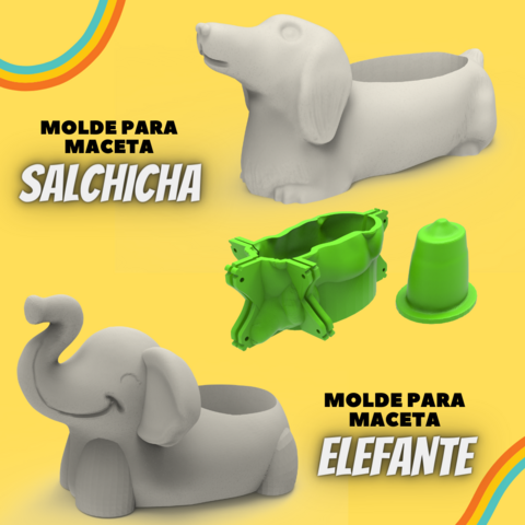 Combo Molde Elefante (12 cms) + Perro Salchicha (10 cms)