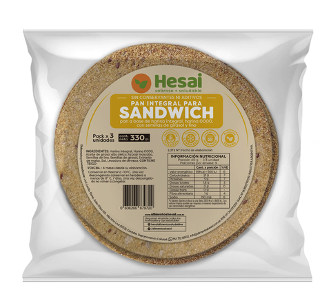 Pan para sandwich de masa madre de harina integral 3 unid. 330 grs.