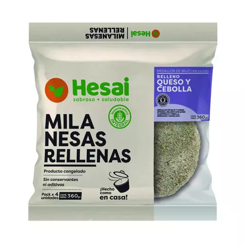 Milanesas rellenas de queso y cebolla. 4 unid.360 grs.