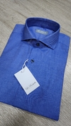 Camisa lisa satinada azul 100% algodon (S235)