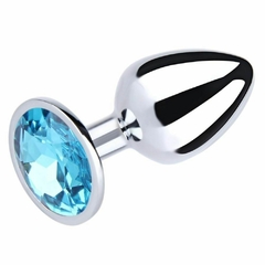 Plug de Metal c/Pedra Cristal Azul Céu - Médio - Doce Libido