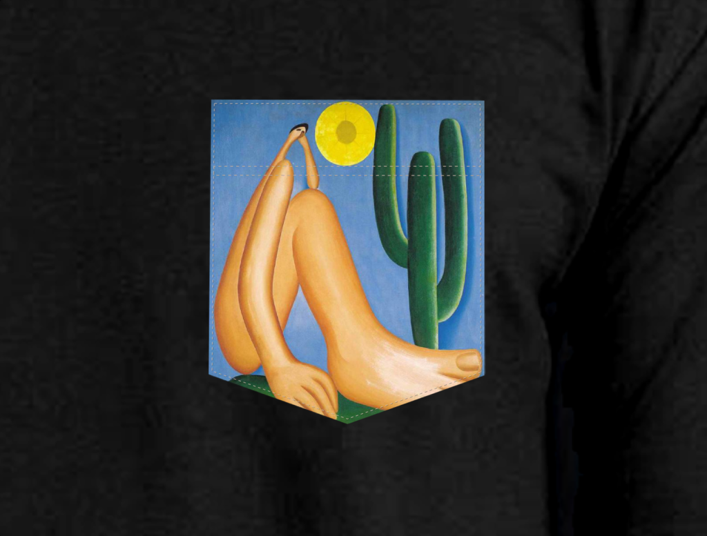 Camiseta Unissex com bolso Estampa temática Abaporu Tarsila do Amaral