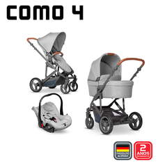Kit Carrinho Como 4 + Bebê Conforto + Moisés + Bolsa Woven Grey c/ Couro ABC Design 