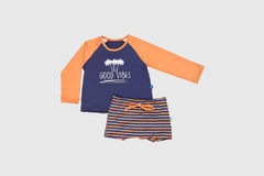 Conjunto de Camiseta e Sunga Baby Gut (1/3) Marinho e Laranja