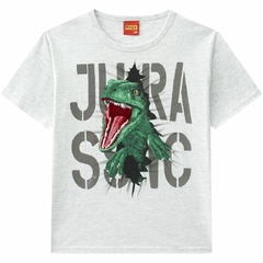 Camiseta Menino 10 Mescla White Com Estampa De Dino Kyly