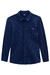 Camisa de botões manga longa azul marinho em suedine (1/4) LucBoo
