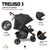 Carrinho de Bebê Travel System Treviso 3 Woven Black c/ Couro ABC Design - Variedade para Gestante e Bebê | Qualidade | A Pílula Falhou