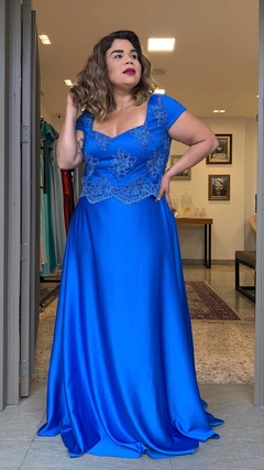 Vestido Bordado em Pedrarias Florence Azul Royal Plus