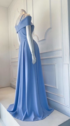 Vestido em Crepe Monique Azul Serenity + Cinto Strass - Babel