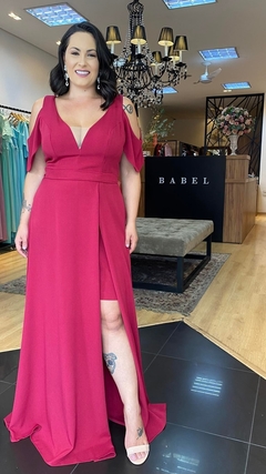 Vestido em Crepe Liz Marsala Plus C/ Cinto Strass - loja online