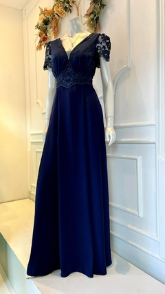 Vestido em Tule Bordado Liah Azul Marinho