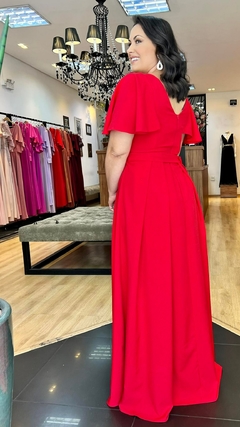 Vestido em Crepe Goya Vermelho Plus + Cinto Strass - comprar online