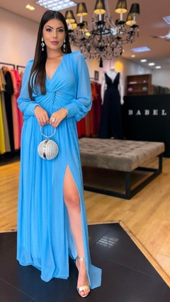 Vestido em Microtule Gabriele Azul Serenity