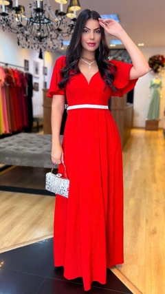 Vestido em Crepe Goya Vermelho + Cinto Strass - comprar online